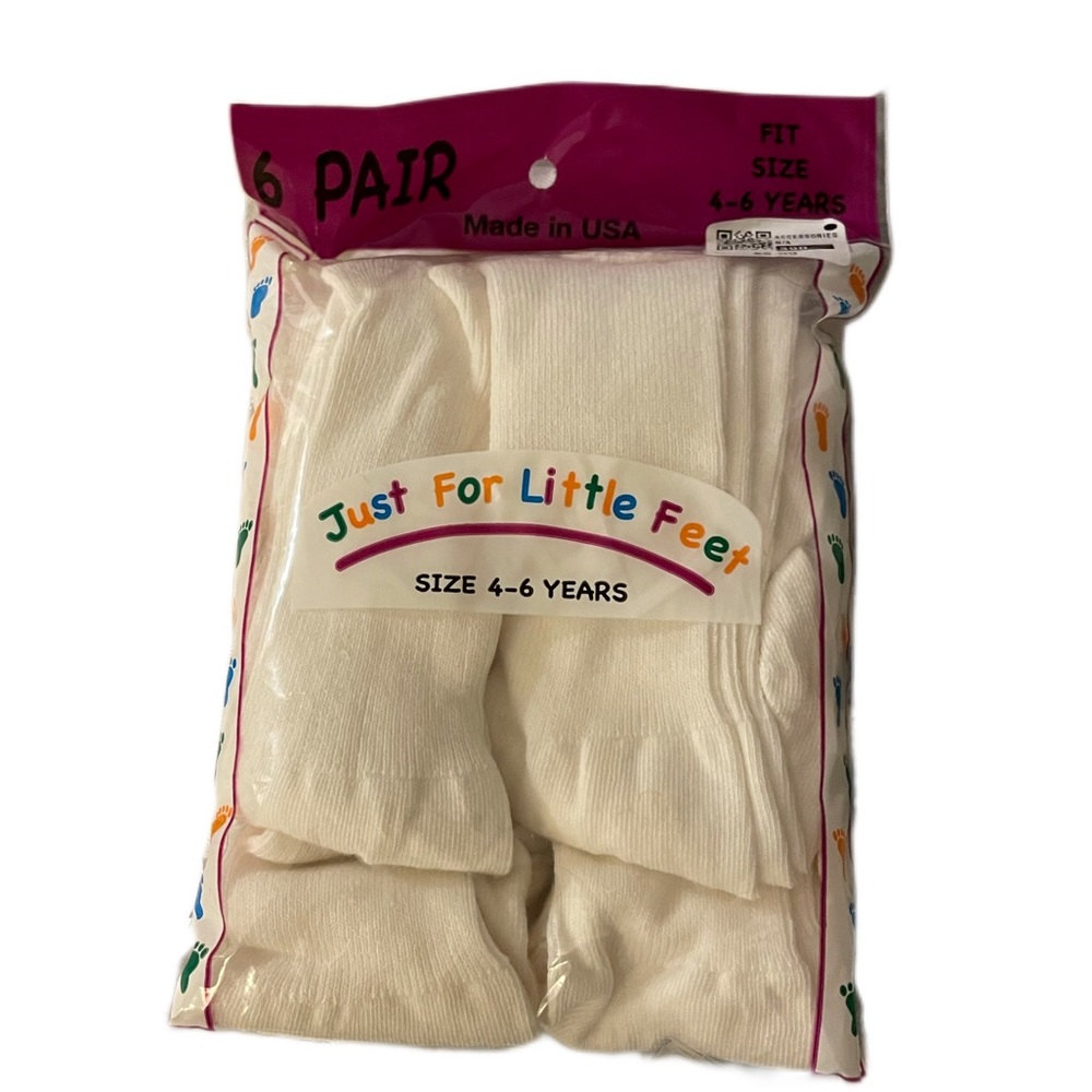 White Dress Socks Size 4 to 6 Years